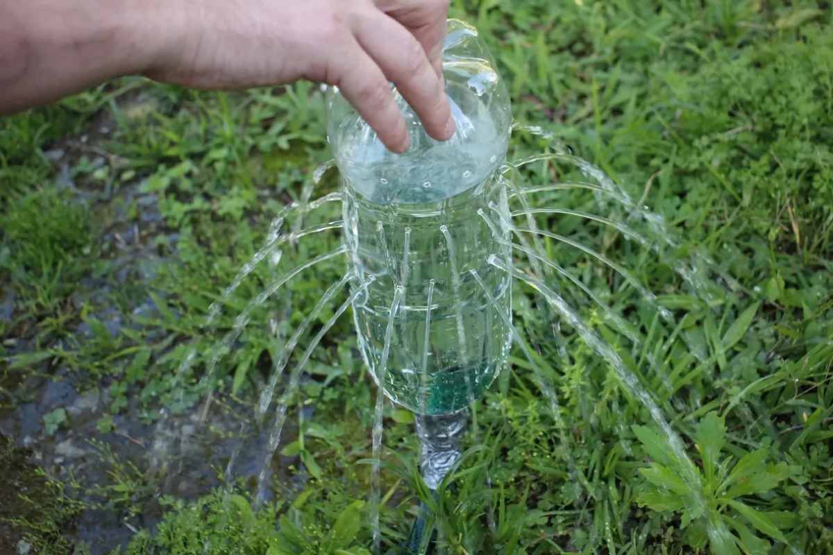 بطری پلاستیکی در گلدان، روشی برای آبیاری گل در سفر